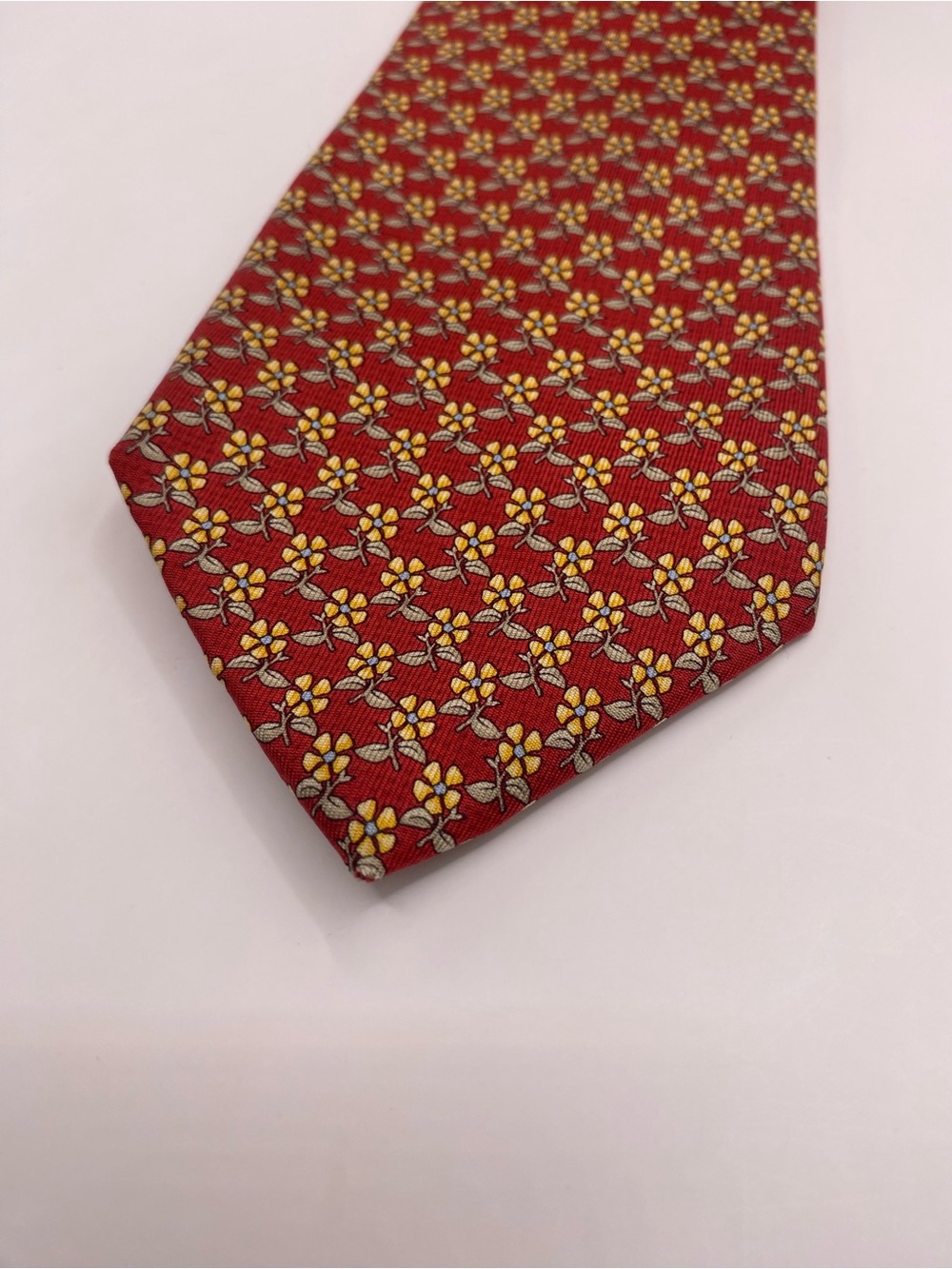 Thomas Pink Red Tie with Yellow Floral Pattern